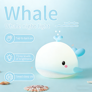 Lampe mignonne, veilleuse pour bébé à intensité variable pour la chambre d'enfant, veilleuse rechargeable en silicone pour la chambre des enfants, décoration de chambre Kawaii (baleine) - Product Image 5