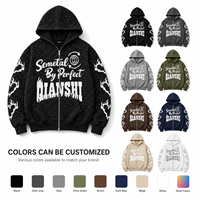 Hoodie Unisex Oversize 550 GSM Berat 100% Katun OEM Resleting Cetak Grafis Bintang Berhias Rhinestone Hip Hop Streetwear
