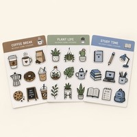 Autocollants de café en époxy personnalisés en forme de dôme, feuille A6, décalcomanie vinyle 3D effet cristal pour agenda, journal, thème café, faible MOQ