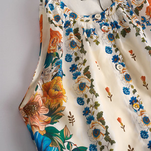 Robe midi pour femme à imprimé floral, style foulard carré, coupe trapèze, avec ourlet à volants superposés, fluide et dégradé, idéale pour l'été - Product Image 5