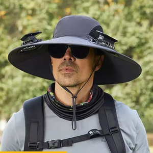 Chapeau de soleil pour l'alpinisme avec double ventilateur, large bord, chapeau de pêche, casquette à ventilateur de refroidissement solaire rechargeable par USB - Product Image 1