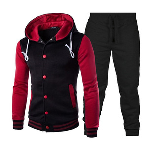 Özel Logo spor setleri erkekler klasik beyzbol Hoodies ve pantolon koşu giyim Patchwork tişörtü spor seti - Product Image 5