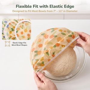 12 Inch Large Reusable Elastic Cotton Cloth Sourdough Bread Beeswax Bowl <b>Cover</b> Caps for Bread Proofing Baskets - Product Image 4
