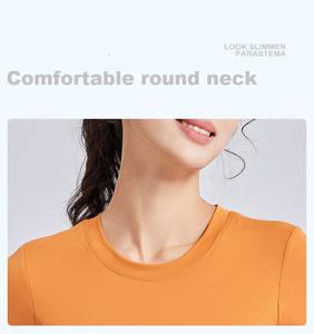 Haut de yoga plissé sans dos à cordon de serrage, à manches courtes, pour femme, avec soutien-gorge intégré, bonnets rembourrés, évacuation de l'humidité, en Spandex/Polyester - Product Image 3