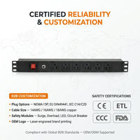 PDU 1U pour montage en rack avec interrupteur marche/arrêt, unité de distribution d'alimentation standard américaine 19 pouces, multiprise en aluminium