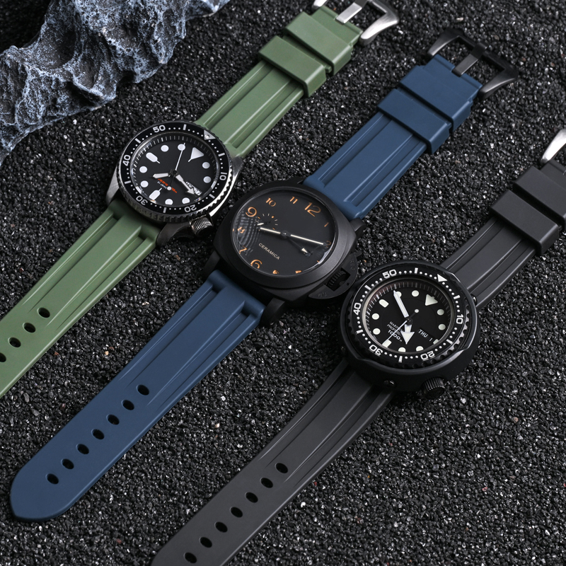 20mm 22mm 24mm FKM Fluororubber Watch Bands Strap FKM Rubber Wrist Watchbands for Panerai 111 386 441 Mechanical Watch