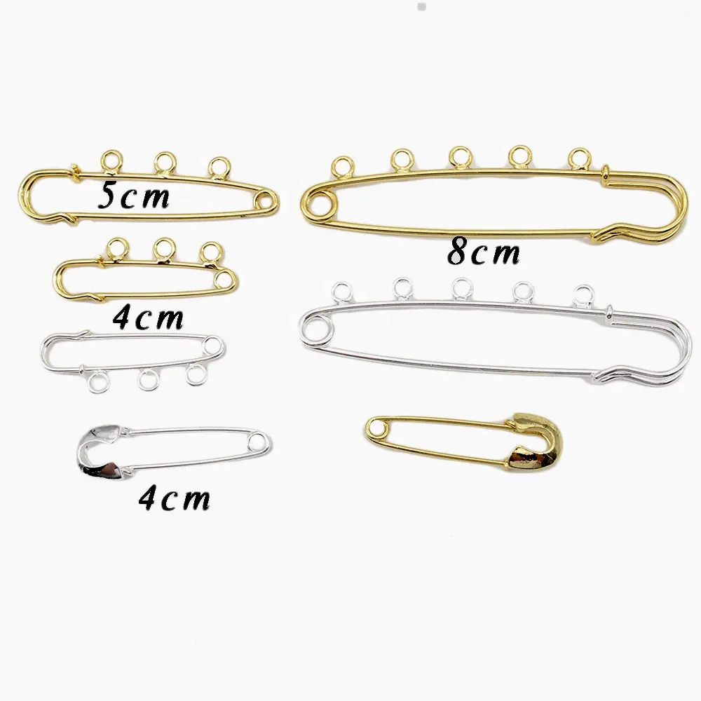 Pin Kilt untuk Anak-anak, 8 CM 5 Cm 4 Cm Pin Kilt dengan 5/3 Loop Pin untuk Anak-anak Polos Emas/Perak Pin Keselamatan Bayi Islam Mashallah Jimat Bros