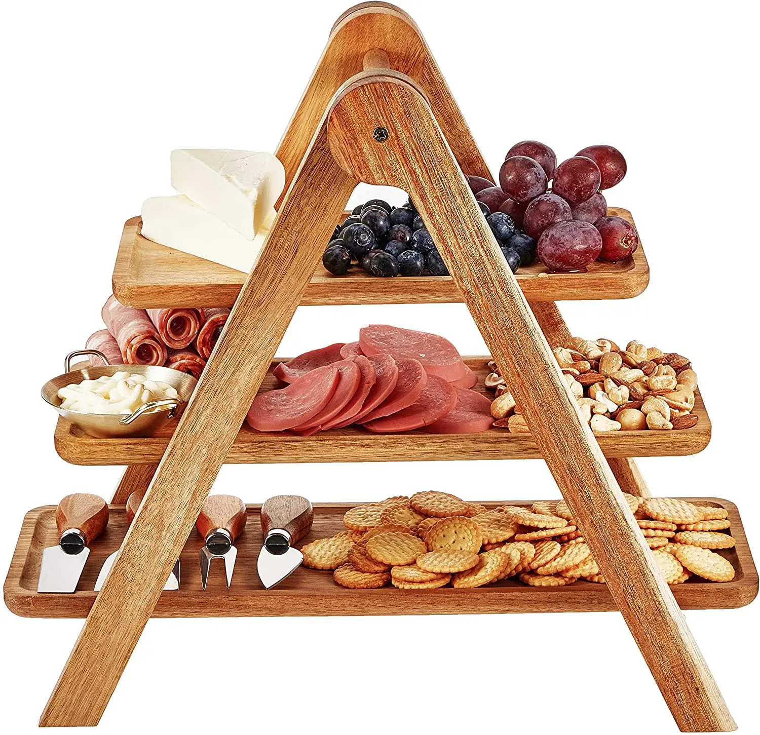 Three-tiered Cake Display Stand holder Cupcake Tiered Wooden Serving Platters Vintage Wood Fruit Tray