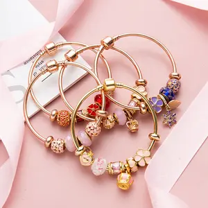 Thiết Kế Mới Tùy Chỉnh Chất Lượng Cao 24K Mạ Vàng Charm Beaded Bracelet Đính Cườm Bangle Cho Cô Gái Quà Tặng