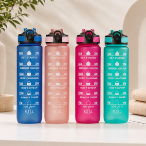 Botella Deportiva Reutilizable Ecológica con Acabado Esmerilado, Pajita de Plástico, Tapa Abatible y Marcador de Tiempo - Apta para Lavavajillas, Ideal para Fitness, Camping y Uso al Aire Libre - Product Image 5