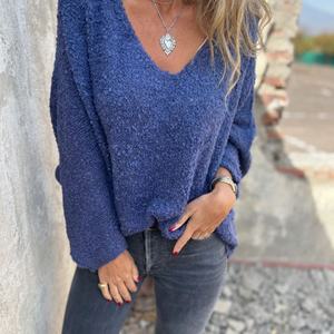 2025 Women's American Retro Cozy V-Neck Sweater | Fluffy Loose <b>Lantern</b> Sleeve Pullover,Low Minimum Quantity Factory Direct <b>Sales</b> - Product Image 5