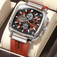 Poedagar 849 Montre Homme Luxe Cadran Carré Noir Or Étanche Sport Quartz Bracelet Silicone