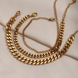 Tobilleras de acero inoxidable chapadas en oro para mujer, pulseras de eslabones cubanos, joyería de oro de 18K, 2023