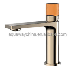 Robinet de lavabo de salle de bain à poignée unique finition PVD - Style moderne et élégant avec poignée en cristal B-M-W de même niveau - Product Image 3