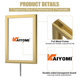 A3 A4 Goldener Absperrpfosten-Schildhalter aus Edelstahl, doppelseitiger Pfosten-Schildrahmen, Warteschlangenpfosten mit Werbung - Product Image 4