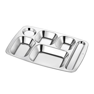 स्कूल कैंटीन रेस्तरां फास्ट फूड डिवाइडेड डिनर प्लेट्स भोजन परोसने वाली स्टेनलेस स्टील ट्रे 6 डिब्बे लंच बॉक्स बच्चों के लिए - Product Image 2