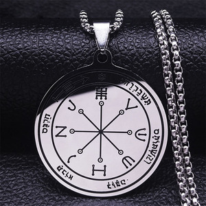 Sexto Pentáculo de Marte-Sello de Salomón-Calcomanía de vinilo Collar con colgante de acero inoxidable Rueda de Fortuna Jewely(NL461) - Product Image 1