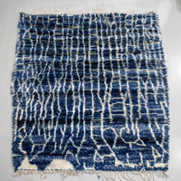 Tapis abstrait marocain berbère bleu et blanc, fait main en laine, noué à la main, antidérapant, lavable en machine, à poils longs, épaisseur moyenne