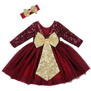 mois mousseux rouge vin Suppliers-Robe de princesse à paillettes pour petites filles, jupe Tutu en gaze, tenue scintillante, bordeaux, 1-6T, cadeau d'anniversaire, pour enfants