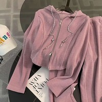 Ensemble Sport Décontracté Femme 2026, Nouvelle Collection Printemps-Automne : Haut Court à Capuche Ample et Pantalon Large Drapé – Ensemble Deux Pièces