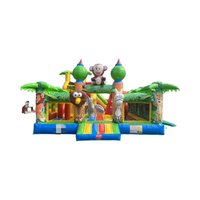Toboggan de parc d'attractions amusant de château rebondissant gonflable sur le thème des animaux de la jungle avec maison de rebond durable