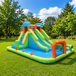 Castillo Inflable Acuático con Toboganes Dobles y Aspersor, Parque Acuático Infantil para Diversión en el Patio Trasero - Product Image 1