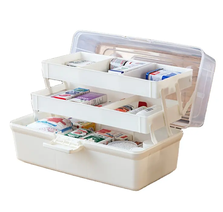 Custom Familie Noodpakket Container Medische Geneeskunde Organizer Box, Plastic Ehbo Opbergdoos Met Handvat Voor Thuis