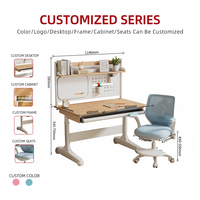Bureau d'ordinateur réglable en hauteur GSJ120-QNY en bois, table de lecture et chaises pour enfants, avec étagère