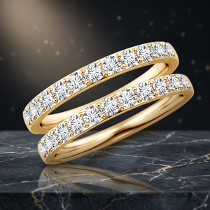 Luxury Double <b>Row</b> Round Cut Lab Grown Diamond Open Band Engagement Wedding Ring in 10K 14K 18K Gold 925 935 Silver - Product Image 1