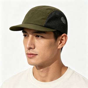 Gorra Deportiva de 5 Paneles de Secado Rápido para Camping, Color Oliva en la Parte Delantera, Malla Negra en la Parte Trasera, Ligera, Ajustable, Unisex, para Senderismo y Pesca - Product Image 1