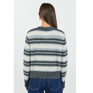 Cardigan en <span class=keywords><strong>tricot</strong></span> à rayures horizontales pour <span class=keywords><strong>femme</strong></span>, col rond, boutonnage frontal, bordure côtelée, manches longues, pull épais et moelleux décontracté pour l'automne - Product Image 5