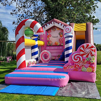 Articles de location pour fêtes : Château gonflable Hpfburg avec toboggan, thème bonbons et donuts, pour enfants, pas cher