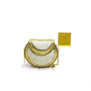 Elegant <b>Pearl</b> Beaded Metal Clutch Bag Gold Chain | Craftstages International Bridal Wedding Party <b>Handbag</b> 1-1.9L Velvet Lining - Product Image 1