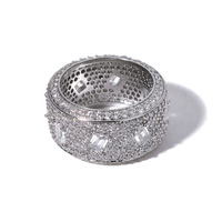 Bague Bling NUOYA Hip Hop Plaqué Argent Entièrement Sertie de Diamants Incrustés, Forme Géométrique Zircone Mixte pour Hommes et Femmes, Cadeau
