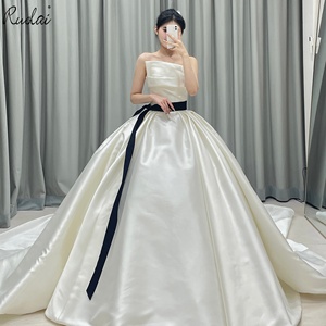 Low Price Wedding Dress With Black Sash Elegant Satin Material | Alibaba.com