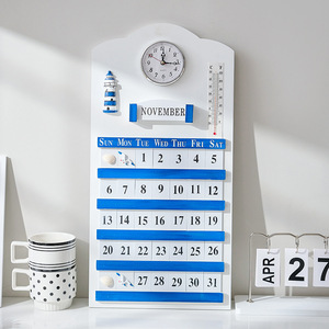 Calendario Perpetuo de Madera Estilo Mediterráneo, Decoración de Pared Rectangular de MDF, Diseño Escénico, Paquete Individual - Product Image 3