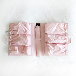 Tas Organizer tas popok Tote bayi portabel Logo kustom dengan 11 saku merah muda nilon ibu tas tangan dompet sisip