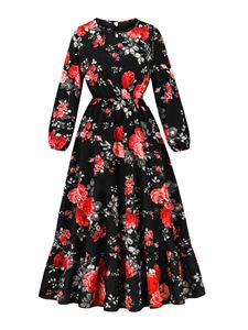 Vestido Largo <span class=keywords><strong>para</strong></span> <span class=keywords><strong>Mujer</strong></span> con Estampados Florales, Camisa y Mangas Cortas, Vestidos Casuales <span class=keywords><strong>de</strong></span> Moda <span class=keywords><strong>para</strong></span> <span class=keywords><strong>Mujer</strong></span> con Mangas Cortas - Product Image 6