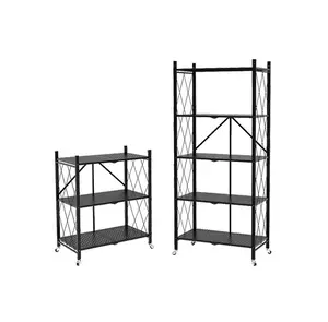 Durable household furniture corner finishing 3 layer storage rack kitchen steel wire metal storage folding shelf