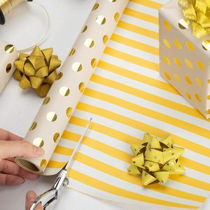 Pink Gold And Luxury <b>Yellow</b> Polka Dot Double-Sided Metallized Gift <b>Wrapping</b> <b>Paper</b> Roll for Party and Wedding Packaging - Product Image 5