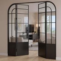 Porte double française en métal à 8 panneaux avec verre transparent de la collection Classic Grid, alliant charme et design industriel moderne