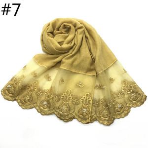 लड़की महिलाओं के बड़े मुस्लिम पर्दा और scarfs कपास लंबी अरब के साथ फीता दुपट्टा wraps, रंगीन शॉल हिजाब मोती - Product Image 6