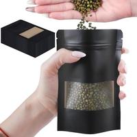Groothandel Zwarte Kraft Papier Stand-up Pouches Vochtbestendige Voedselverpakkingszakken PE Ritssluiting voor Thee Koffiebonen Gedroogd Fruit