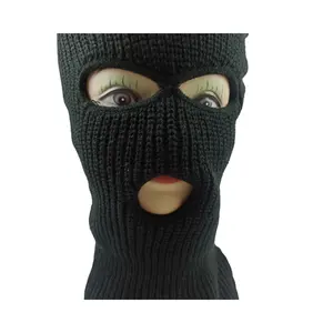 Custom Design Embroidery Logo Knitted Ski Mask Running Riding Face Cover Winter Hats 3 Holes Colorblock Knit Balaclava Beanies