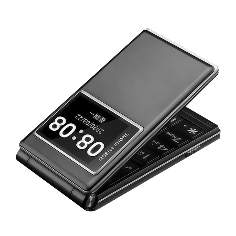 Toptan çift ekran büyük anahtar Loud ses SOS hızlı arama kara liste 2 Sim kart çift Torch katlanabilir Flip kıdemli cep telefonu