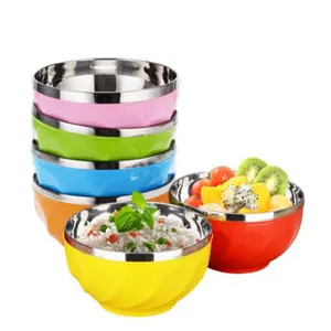 New Design 6Pcs Set Cheap 13/15/17Cm Color Print Double Layer Unbreakable Stainless Steel Bowl