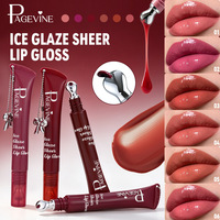 Pagevine Ice Glaze Gloss à lèvres haute pigmentation, effet transparent brillant, longue tenue, anti-transfert, repulpant et hydratant, 6 couleurs, effet miroir