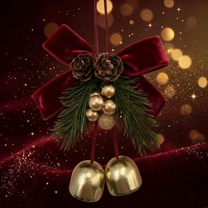 Elegante y Popular Lazo Rojo de Terciopelo para Navidad con Campanas, Piñas y Adornos Hechos a Mano, Suaves, de 18 cm, AP133A, Decoración Festiva Personalizada para Árbol de Navidad - Product Image 2