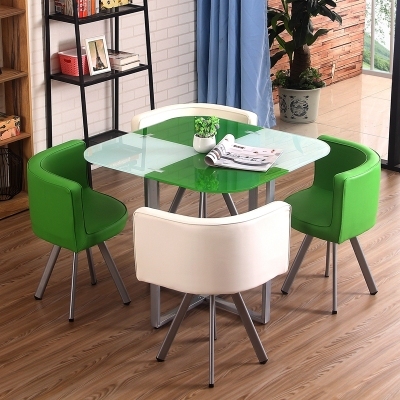 Simplicity chrome plating metals quare modern red and black glass tablered dining table set 4