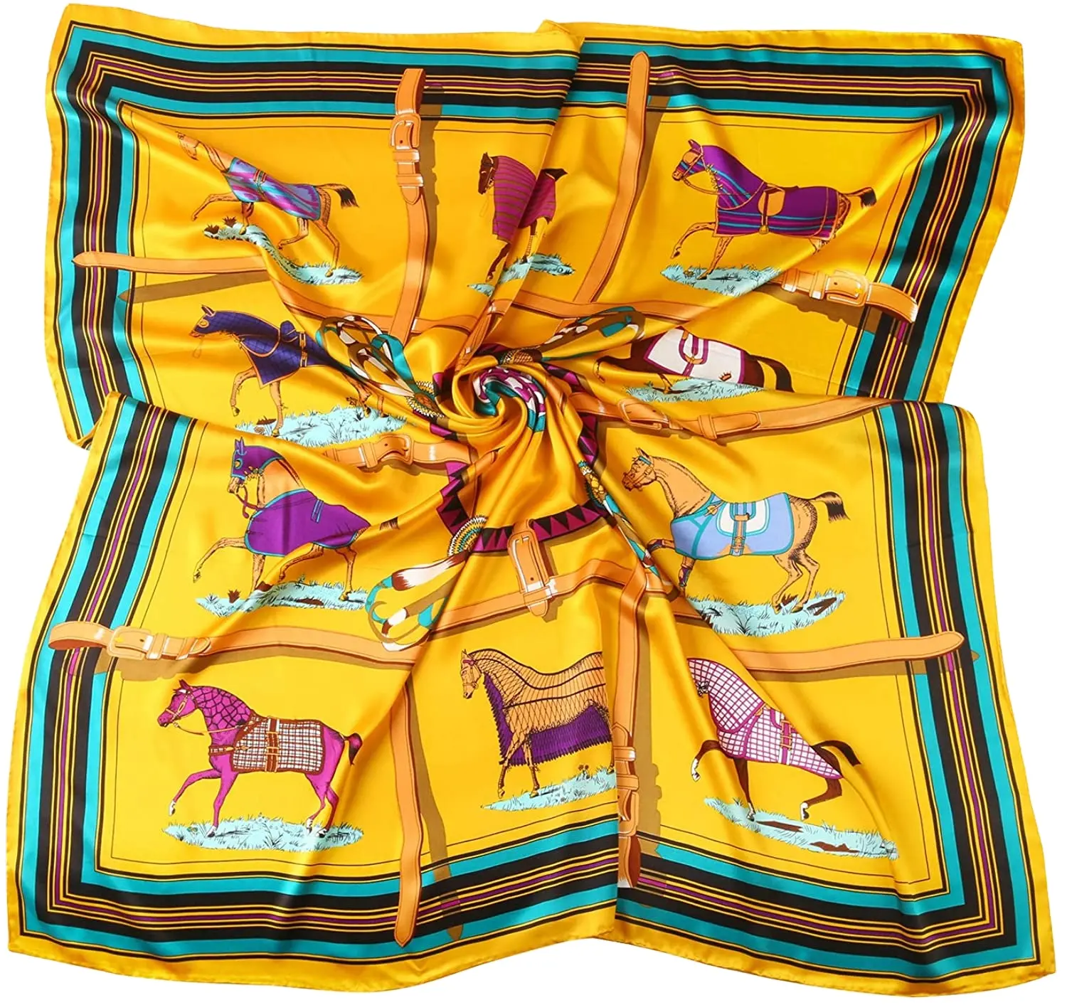 China Printing Silk Scarf High Quality Factory Wholesale Yellow Rayon Scarf Silk Headwrap Silk scarf with Large Square